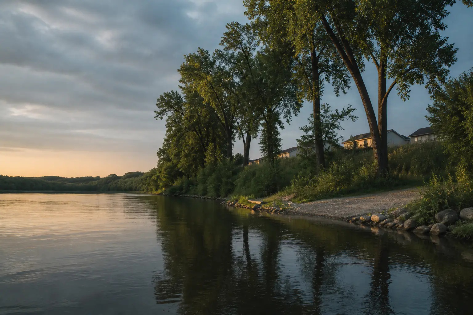 A cottonwood-lined Minnesota riverbank